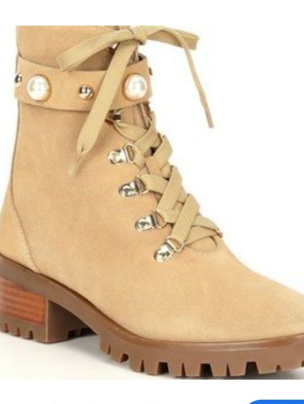 Karl Lagerfeld Perry Pearl Combat Boots Beige Suede Lug Sole 7.5M